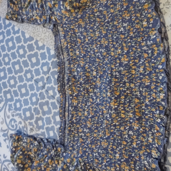 💚 Whiteroom + Cactus Floral elastic shirred s/sleeve square neck M - Picture 4 of 6